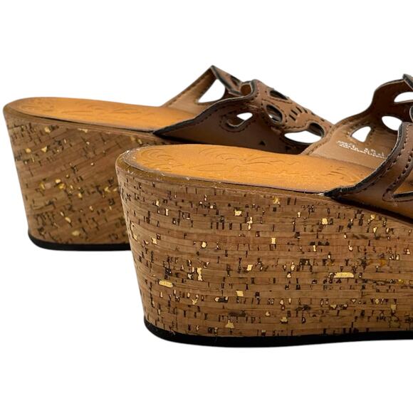 Clarks Cork Wedge Sandals Boho Laser-Cut Thong Sandals 8.5 Resort Festival - Picture 4 of 12